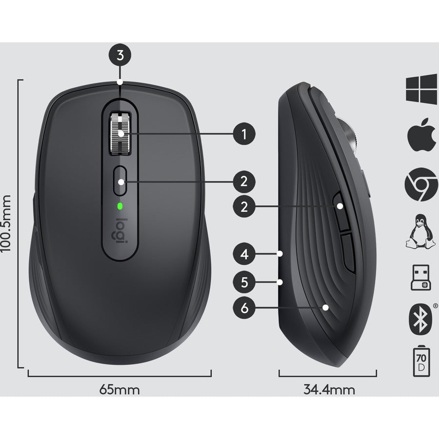 Logitech MX Anywhere 3 Wireless Performance Mouse – Compact, Multi-Device, Black