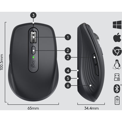 Logitech MX Anywhere 3 Wireless Performance Mouse – Compact, Multi-Device, Black