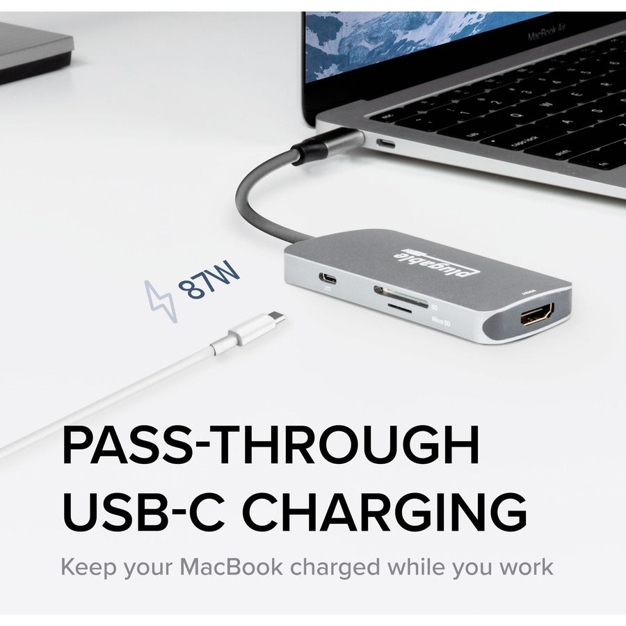 Plugable USB-C 7-in-1 Hub Multiport Adapter with 4K HDMI, USB 3.0 Ports, SD & microSD Card Slots, and 100W Power Delivery