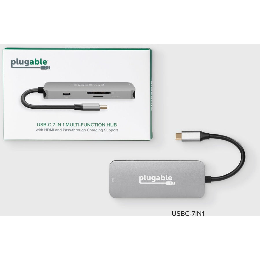 Plugable USB-C 7-in-1 Hub Multiport Adapter with 4K HDMI, USB 3.0 Ports, SD & microSD Card Slots, and 100W Power Delivery
