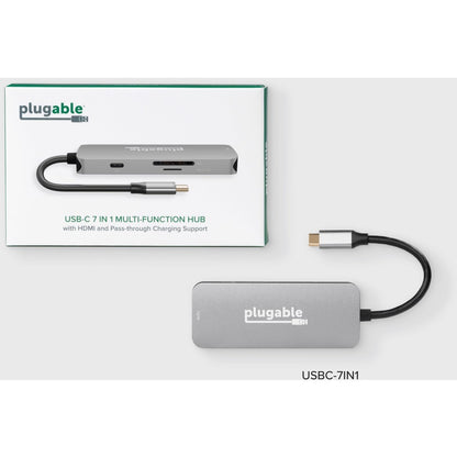 Plugable USB-C 7-in-1 Hub Multiport Adapter with 4K HDMI, USB 3.0 Ports, SD & microSD Card Slots, and 100W Power Delivery