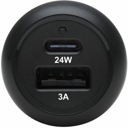 Eaton Tripp Lite Series Dual-Port USB Car Charger with 24W Power - USB-C PD 3.0 and USB-A QC 3.0 in Black