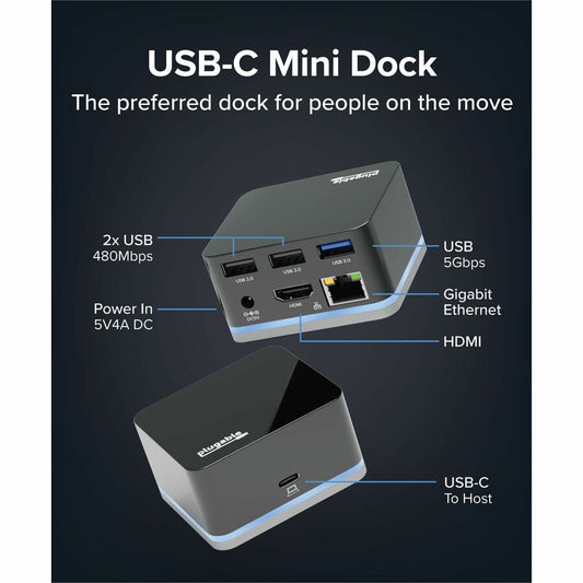 Plugable UD-CUBE Mini Docking Station with HDMI, Gigabit Ethernet, and USB 3.1 for USB-C and Thunderbolt 3 Laptops