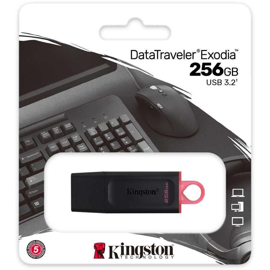 Kingston DataTraveler Exodia 256GB USB 3.2 Flash Drive with Protective Cap and Keyring in Pink