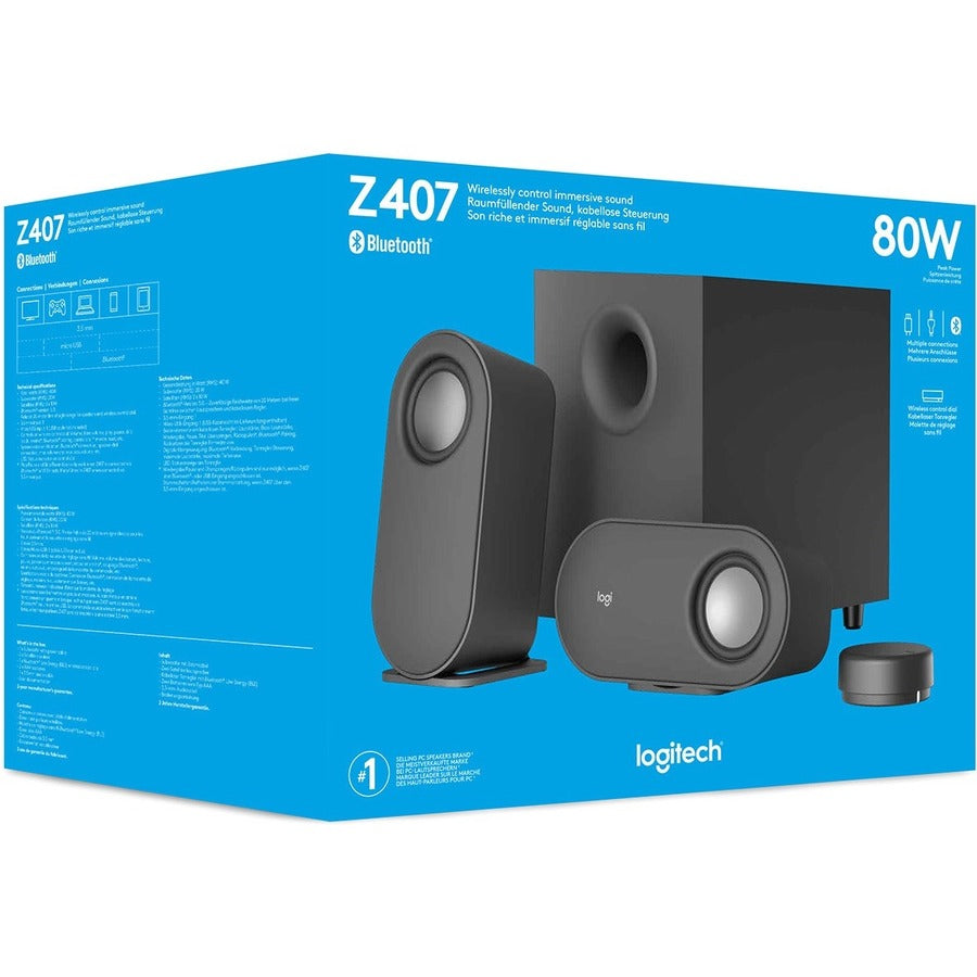 Logitech Z407 Bluetooth Speaker System with Subwoofer and Wireless Control – 40W RMS, Deep Bass, Versatile Connectivity