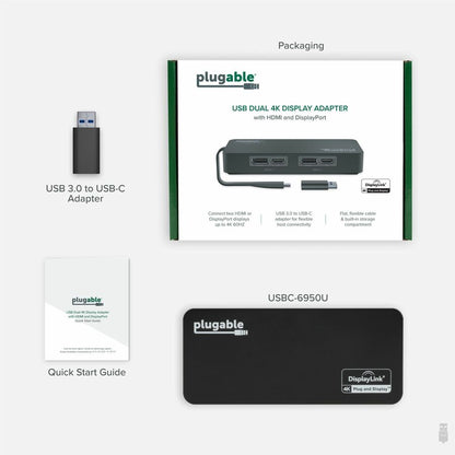 Plugable USB 3.0 & USB-C Dual 4K DisplayLink Monitor Adapter (USBC-6950U)