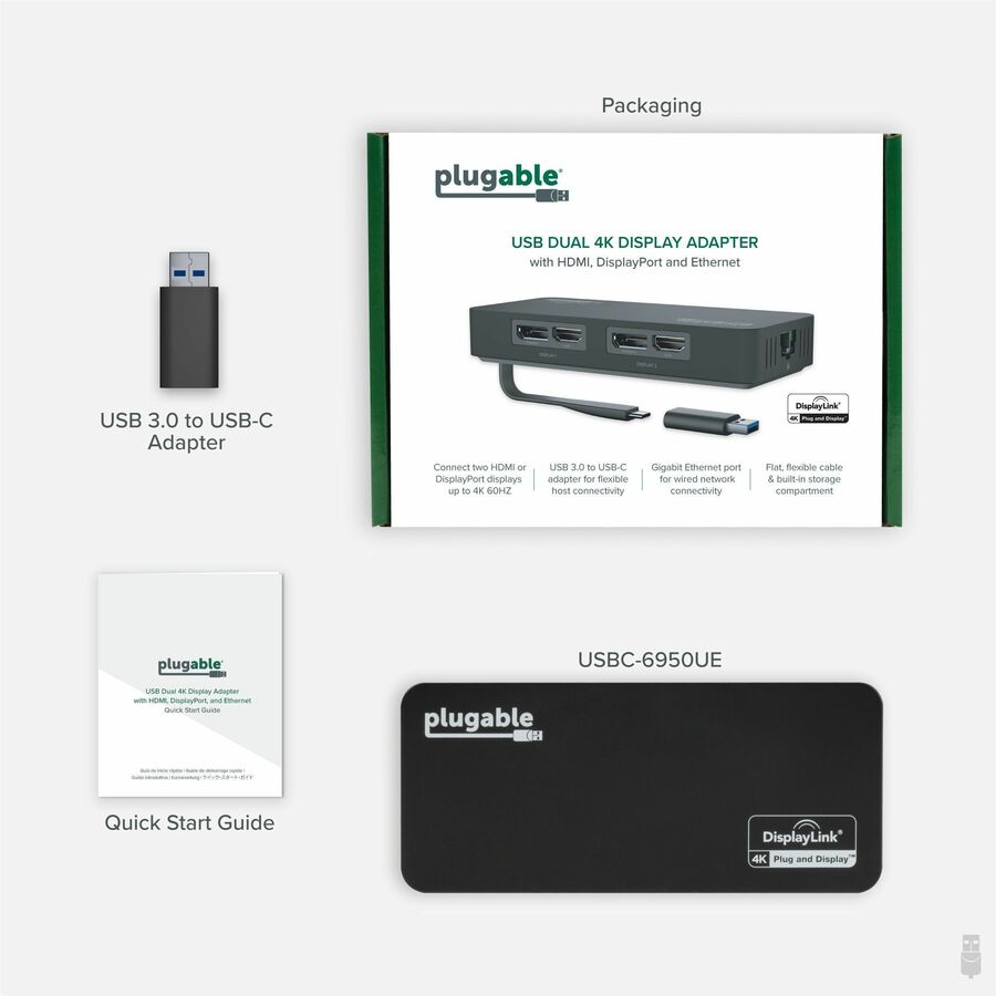Plugable USB Type-C Dual 4K HDMI and Gigabit Ethernet Adapter (USBC-6950UE)