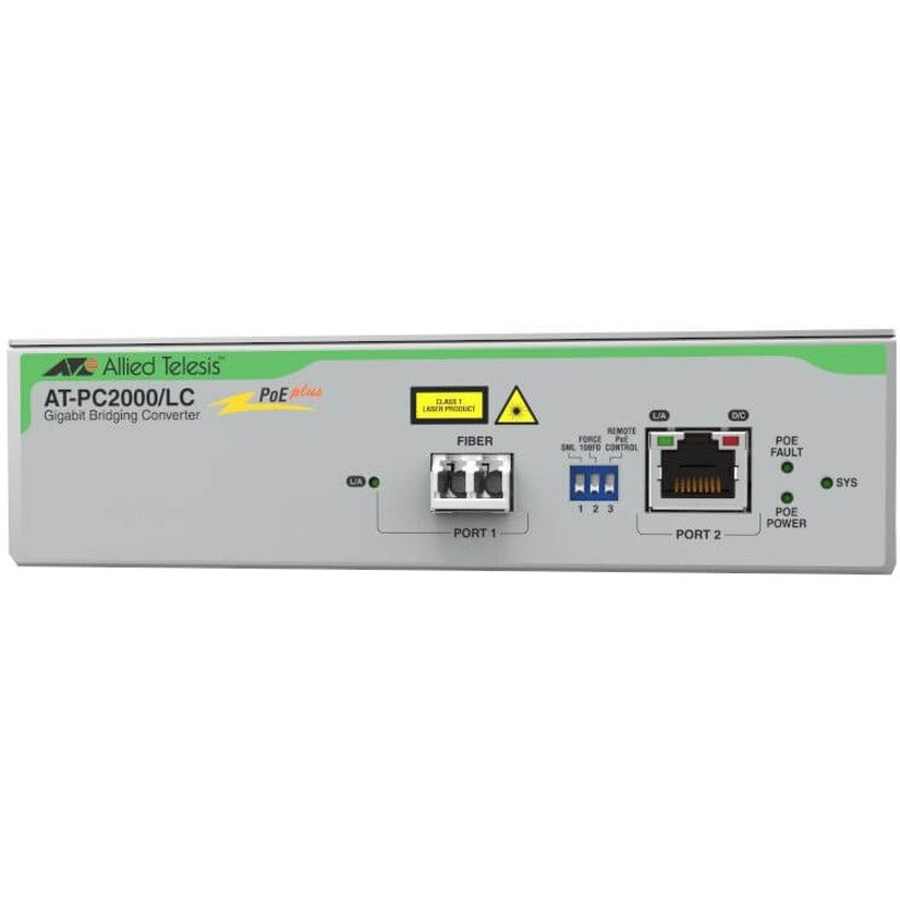 Allied Telesis PC2000/LC PoE+ to Fiber Switching Media Converter with Multi-Mode Fiber Support