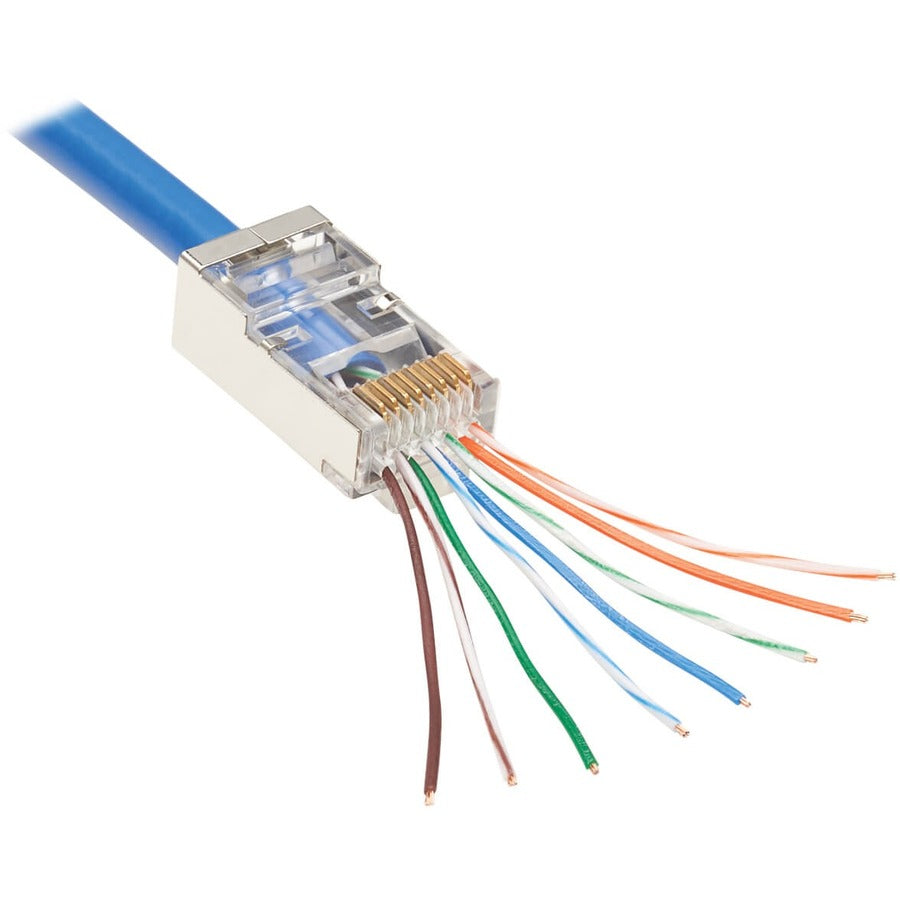 Eaton Tripp Lite Series Cat6 RJ45 Pass-Through FTP Modular Plug, 100 Pack - Clear Network Connectors for Reliable Ethernet Performance