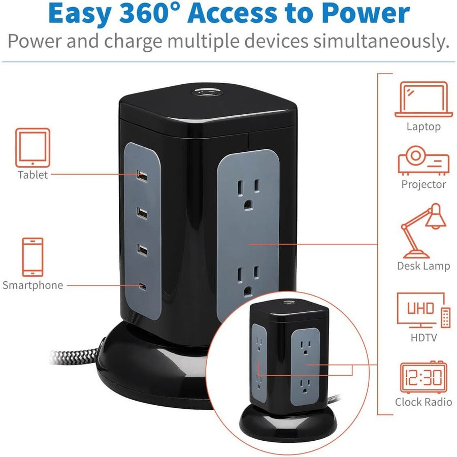 Eaton Tripp Lite Series Protect It! TLP606UCTOWER 6-Outlet Surge Protector Tower with USB-C and USB-A Ports, 1800 Joules, 8 ft. Cord