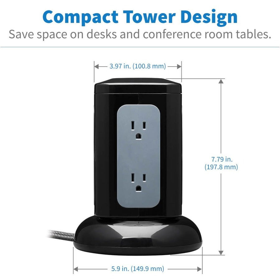Eaton Tripp Lite Series Protect It! TLP606UCTOWER 6-Outlet Surge Protector Tower with USB-C and USB-A Ports, 1800 Joules, 8 ft. Cord