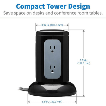Eaton Tripp Lite Series Protect It! TLP606UCTOWER 6-Outlet Surge Protector Tower with USB-C and USB-A Ports, 1800 Joules, 8 ft. Cord