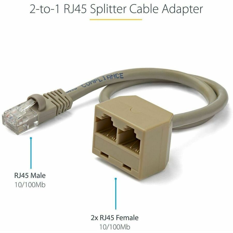 StarTech.com 2-to-1 RJ45 Splitter Cable Adapter - Network Splitter for Ethernet Connections