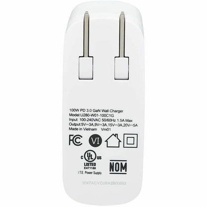 Eaton Tripp Lite Series Compact 1-Port USB-C Wall Charger with GaN Technology - 100W PD3.0 Fast Charging, White
