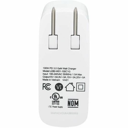 Eaton Tripp Lite Series Compact 1-Port USB-C Wall Charger with GaN Technology - 100W PD3.0 Fast Charging, White