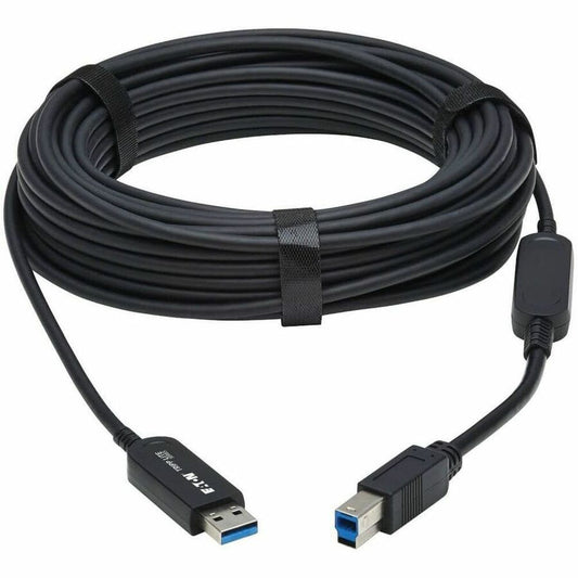 Eaton Tripp Lite Series USB 3.2 Gen 1 Fiber Optic Cable U328F-15M – 15 ft. Plenum-Rated Black USB A to USB B Connectors