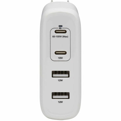 Eaton Tripp Lite Series 4-Port Compact USB Wall Charger with GaN Technology - 100W PD Fast Charging, 2 USB-C & 2 USB-A Ports, White