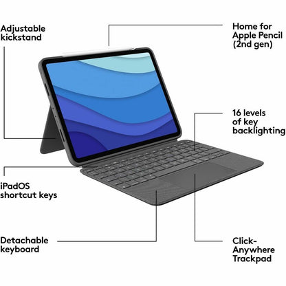 Logitech Combo Touch Keyboard and Cover Case for 11-Inch iPad Pro (3rd & 2nd Generation) - Oxford Gray