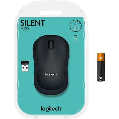 Logitech M220 Silent Wireless Mouse – 2.4 GHz, 1000 DPI Optical Tracking, 18-Month Battery Life, Ambidextrous Design, Black