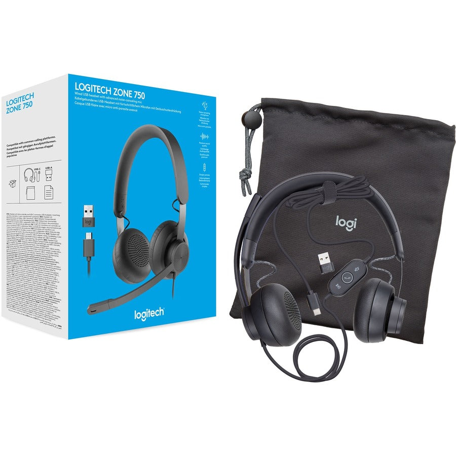 Logitech Zone 750 Wired Headset with Noise-Canceling Microphone and USB-C/USB-A Compatibility