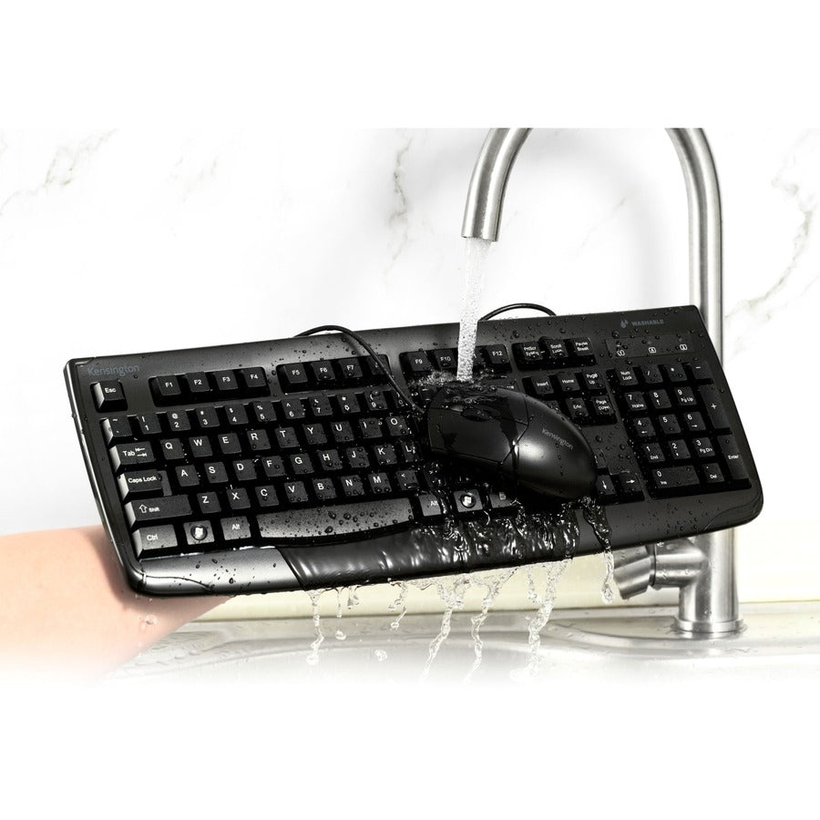 Kensington Pro Fit Washable Wired Desktop Set – Waterproof, Rugged 104-Key Keyboard & Ambidextrous Mouse with 1600 DPI Optical Sensor