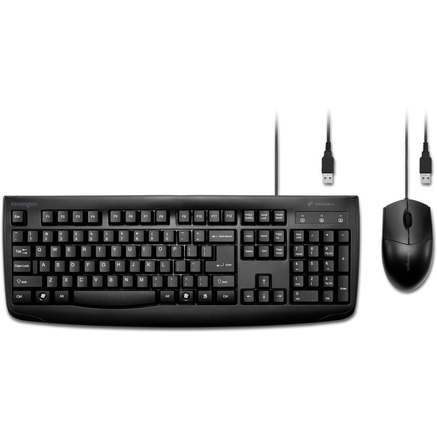 Kensington Pro Fit Washable Wired Desktop Set – Waterproof, Rugged 104-Key Keyboard & Ambidextrous Mouse with 1600 DPI Optical Sensor
