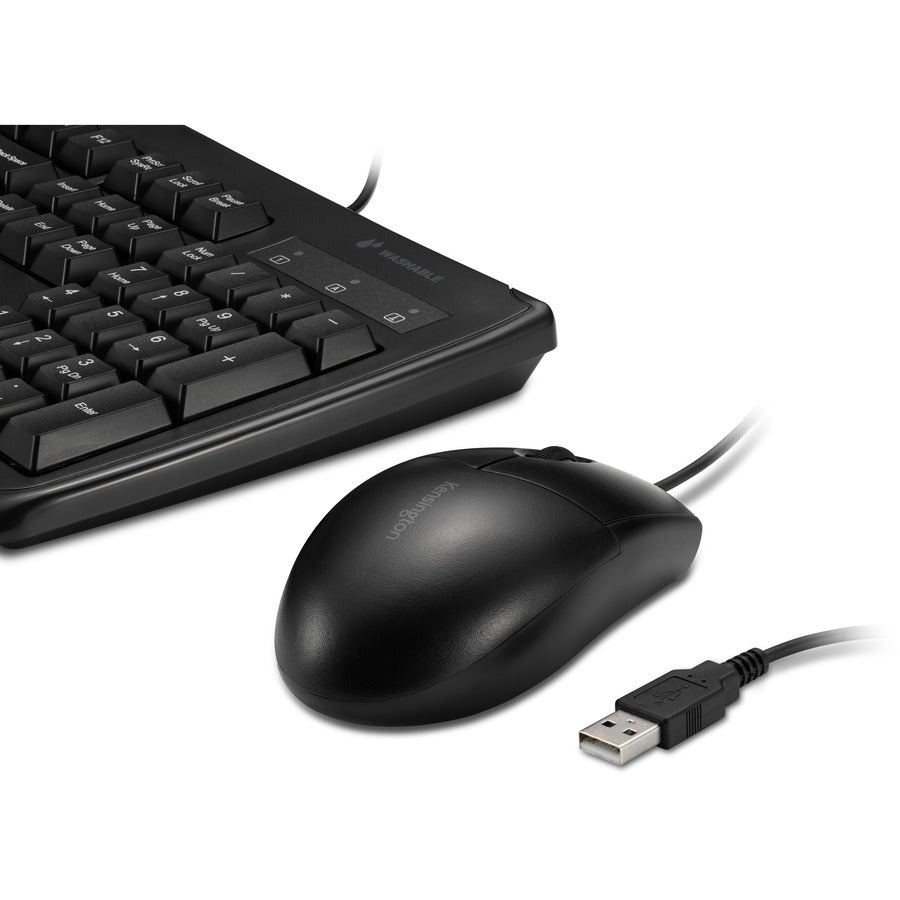 Kensington Pro Fit Washable Wired Desktop Set – Waterproof, Rugged 104-Key Keyboard & Ambidextrous Mouse with 1600 DPI Optical Sensor