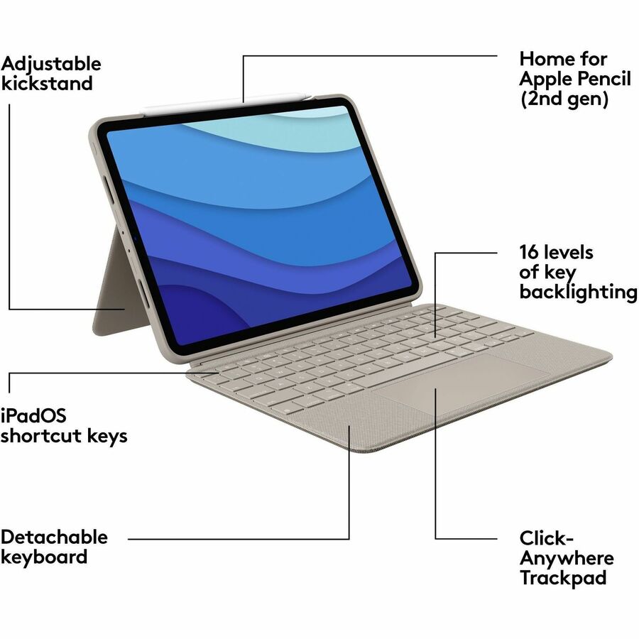 Logitech Combo Touch Keyboard Case for 11-Inch iPad Pro (3rd & 2nd Generation) – Sand