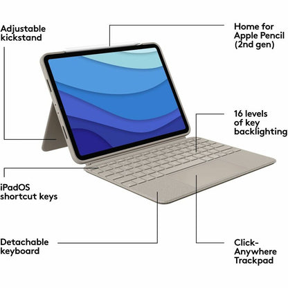 Logitech Combo Touch Keyboard Case for 11-Inch iPad Pro (3rd & 2nd Generation) – Sand