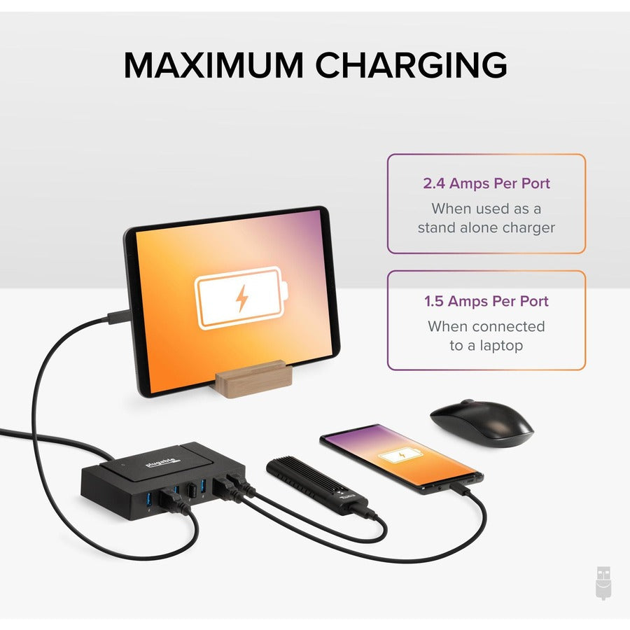 Plugable Technologies USBC-HUB7BC 7-Port USB 3.0 and USB-C Charging Hub with 60W Power Adapter