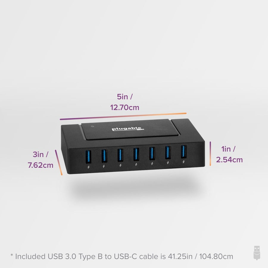 Plugable Technologies USBC-HUB7BC 7-Port USB 3.0 and USB-C Charging Hub with 60W Power Adapter