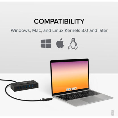 Plugable Technologies USBC-HUB7BC 7-Port USB 3.0 and USB-C Charging Hub with 60W Power Adapter