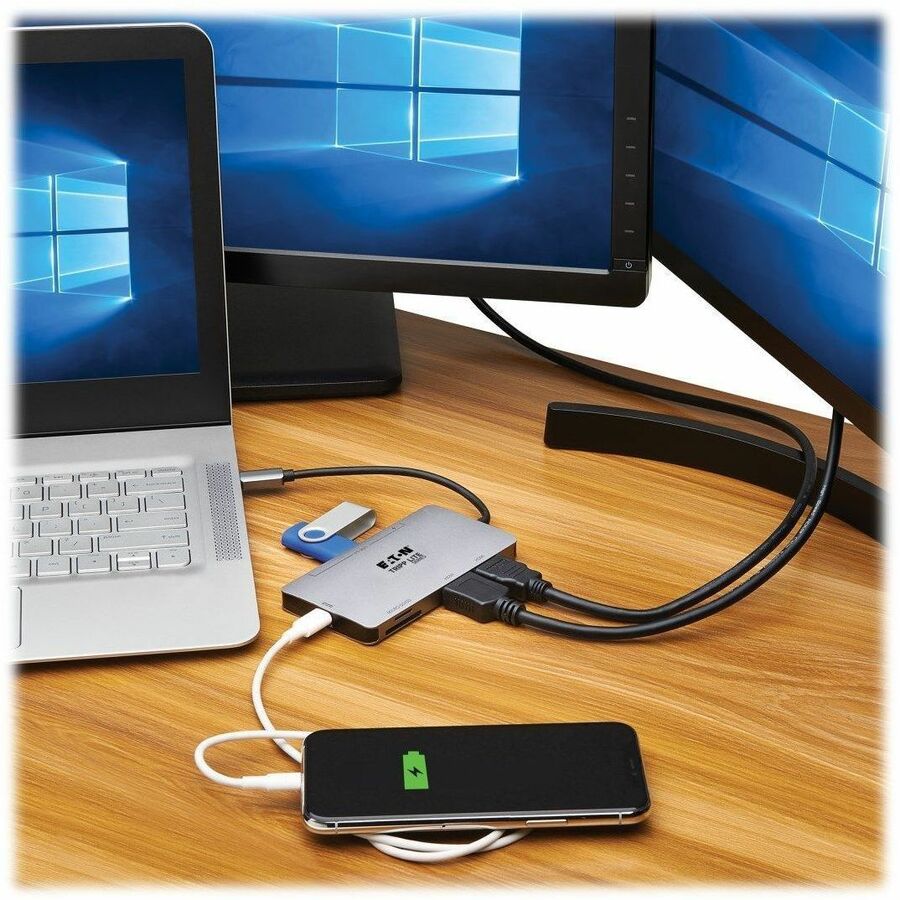 Eaton Tripp Lite Series U442-DOCK8-GG USB-C Docking Station with Dual 4K HDMI, USB 3.2 Ports, Memory Card Readers and 100W Power Delivery