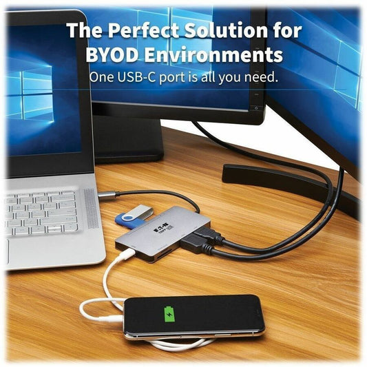 Eaton Tripp Lite Series U442-DOCK8-GG USB-C Docking Station with Dual 4K HDMI, USB 3.2 Ports, Memory Card Readers and 100W Power Delivery
