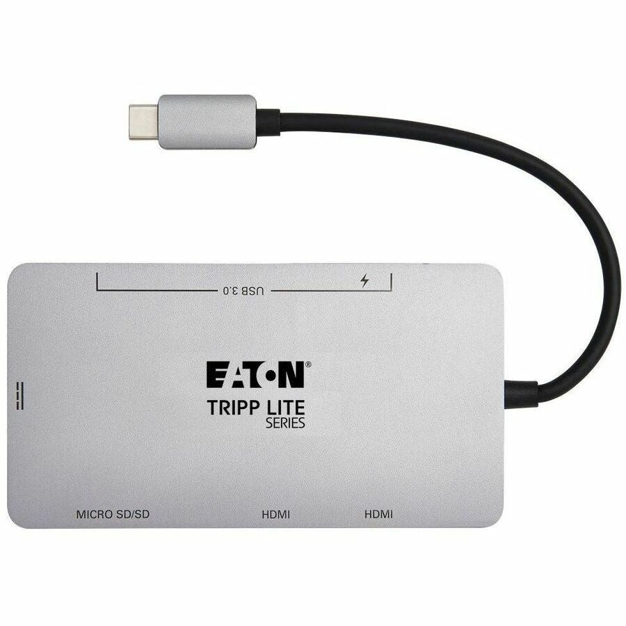 Eaton Tripp Lite Series U442-DOCK8-GG USB-C Docking Station with Dual 4K HDMI, USB 3.2 Ports, Memory Card Readers and 100W Power Delivery