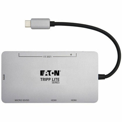 Eaton Tripp Lite Series U442-DOCK8-GG USB-C Docking Station with Dual 4K HDMI, USB 3.2 Ports, Memory Card Readers and 100W Power Delivery