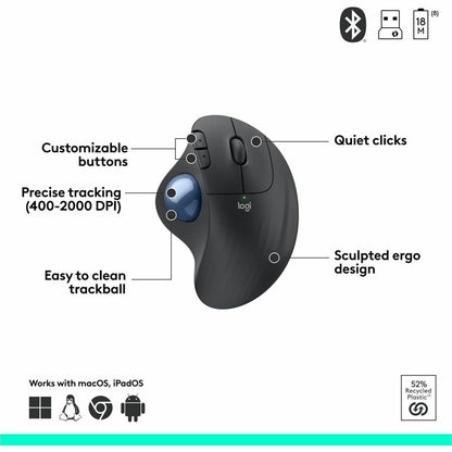 Logitech ERGO M575 Wireless Trackball Mouse for Business – Ergonomic Design, Logi Bolt & Bluetooth, Graphite