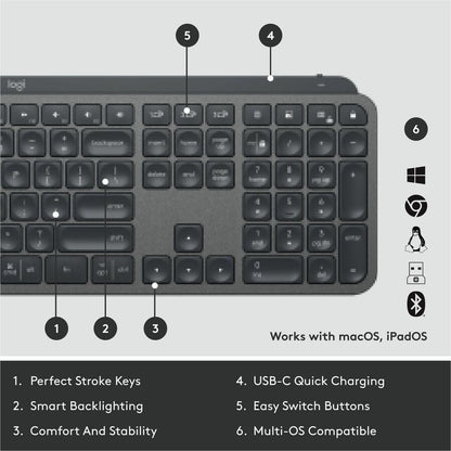 Logitech MX Keys for Business Wireless Illuminated Keyboard - Graphite, Part 920-010116