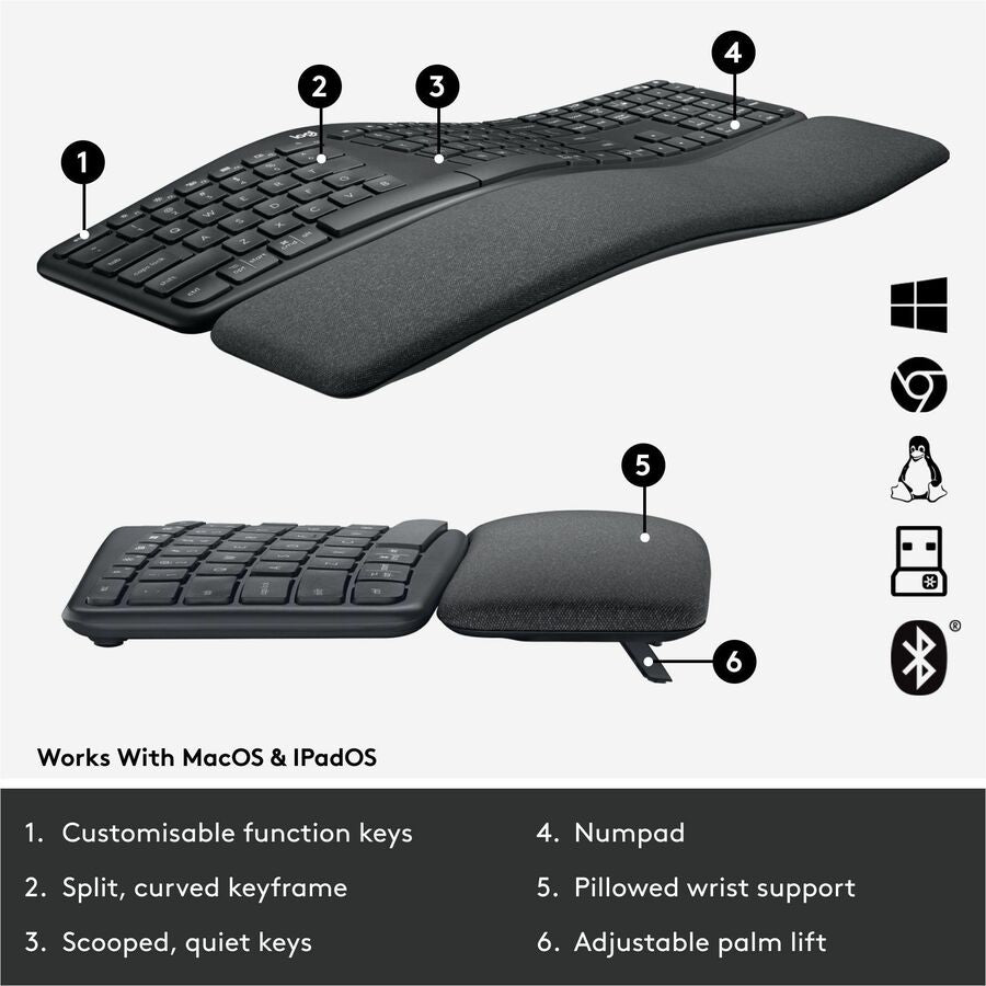 Logitech Ergo K860 Split Wireless Ergonomic Keyboard for Business - Graphite