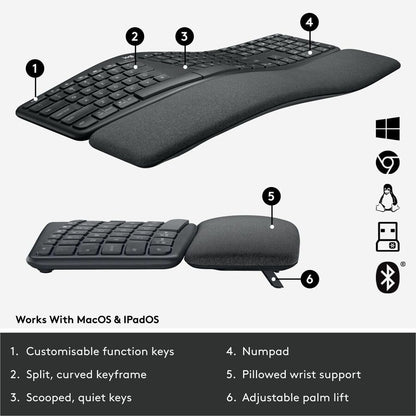 Logitech Ergo K860 Split Wireless Ergonomic Keyboard for Business - Graphite