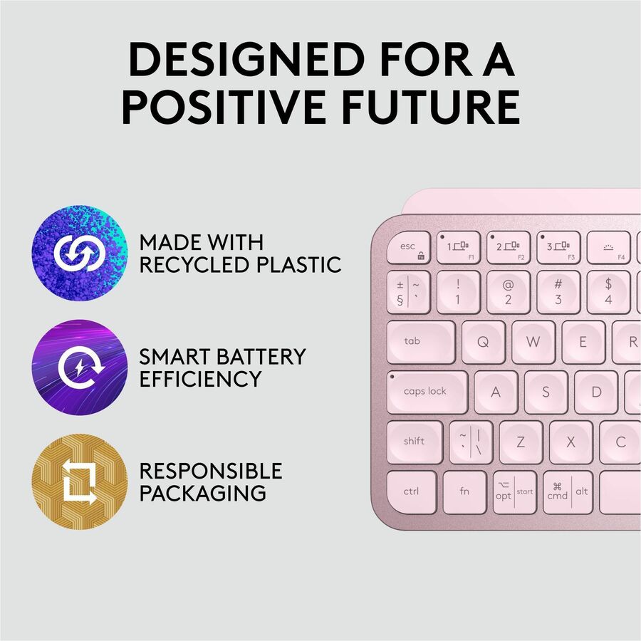 Logitech MX Keys Mini Rose Wireless Bluetooth Keyboard with Backlit Keys and Flow Support