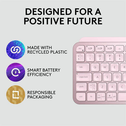 Logitech MX Keys Mini Rose Wireless Bluetooth Keyboard with Backlit Keys and Flow Support