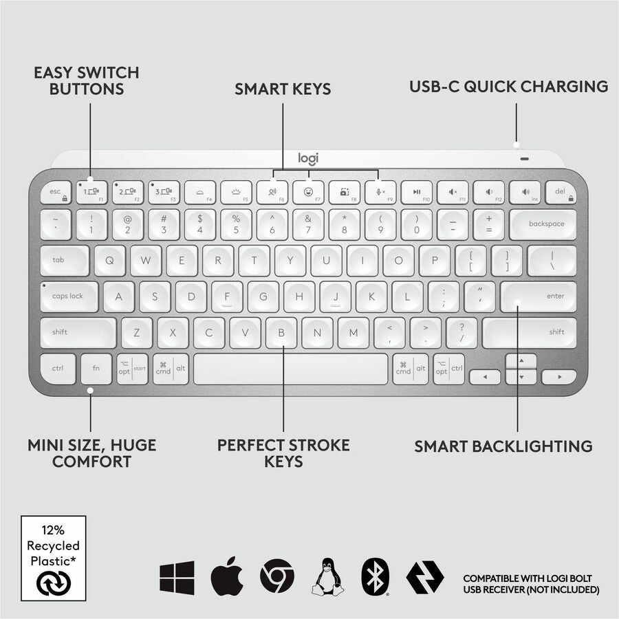 Logitech MX Keys Mini Pale Gray Wireless Keyboard for Creators and Professionals