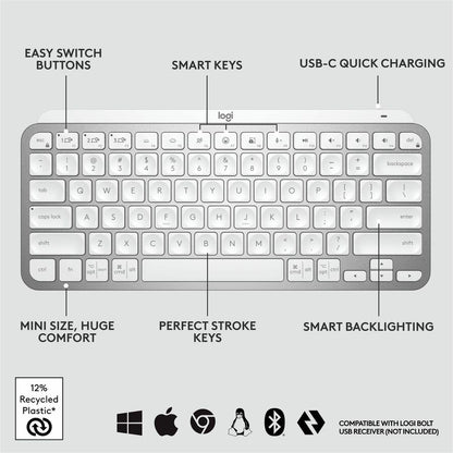Logitech MX Keys Mini Pale Gray Wireless Keyboard for Creators and Professionals