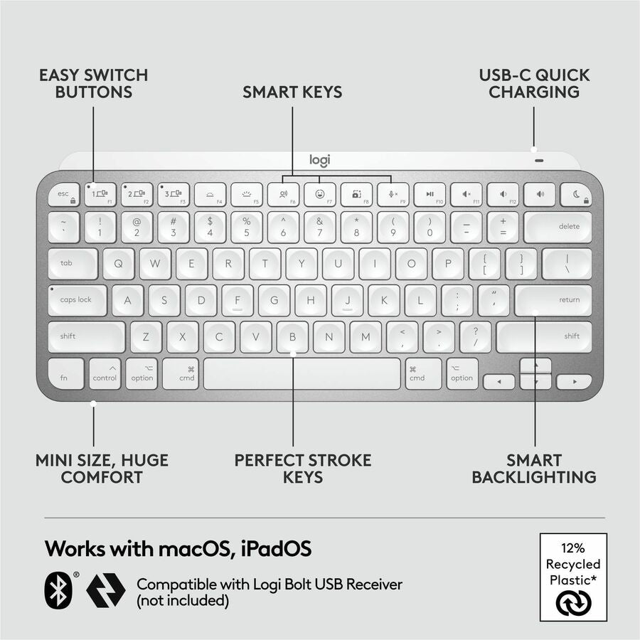 Logitech MX Keys Mini for Mac - Wireless Backlit Keyboard with Smart Illumination and Bluetooth Connectivity