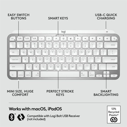 Logitech MX Keys Mini for Mac - Wireless Backlit Keyboard with Smart Illumination and Bluetooth Connectivity