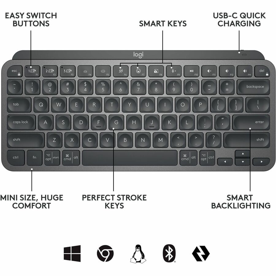 Logitech MX Keys Mini for Business Wireless Keyboard with Backlit Keys, Graphite