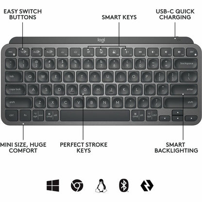 Logitech MX Keys Mini for Business Wireless Keyboard with Backlit Keys, Graphite