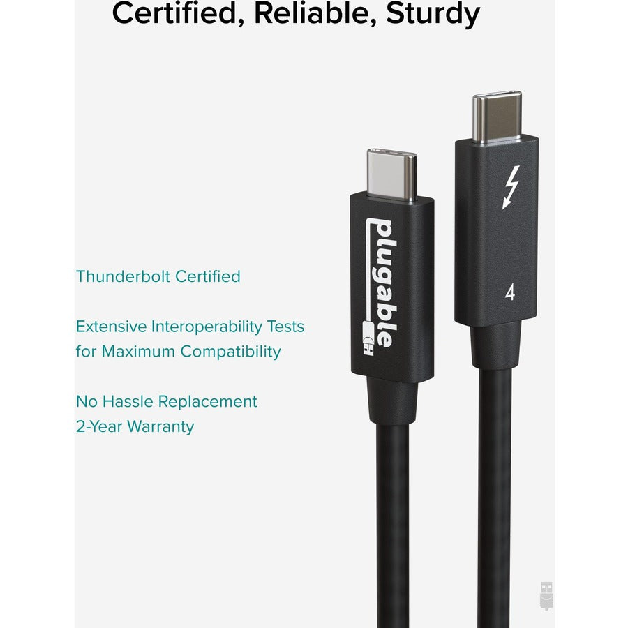 Plugable Technologies Thunderbolt 4 Cable (Part Number: TBT4-40G1M) – 3.28 ft USB4 & Thunderbolt 4 Data Transfer Cable with 100W Power Delivery