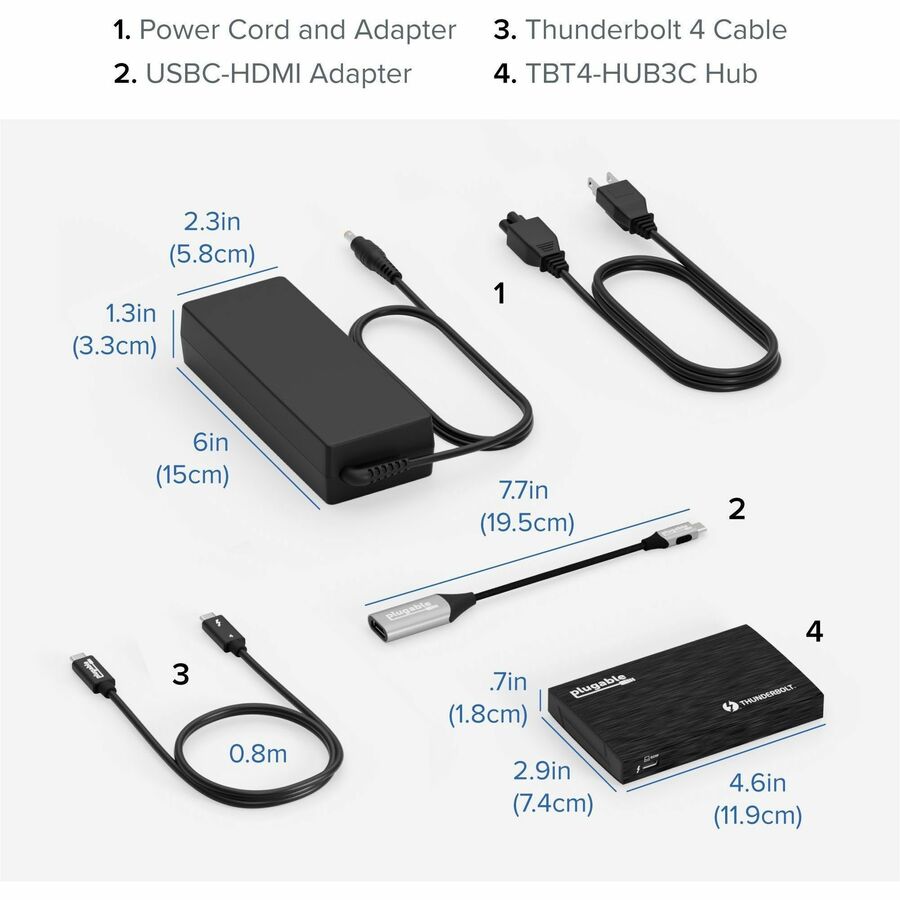 Plugable Thunderbolt 4 Hub TBT4-HUB3C – 4-Port USB-C and Thunderbolt 4 Dock with 60W Charging, 4K HDMI Support, Portable Design
